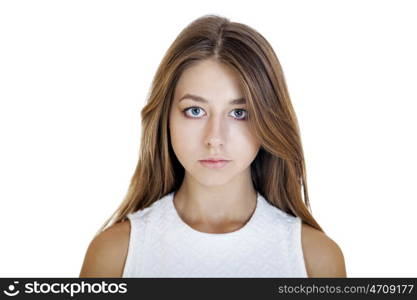 Close up portrait of a young girl teenager, isolated on white background