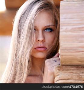 Close up Portrait of a young pretty blonde woman