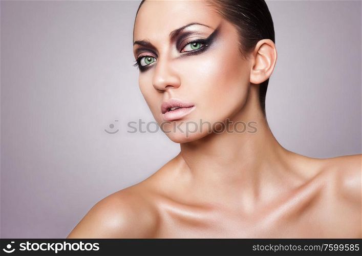 close up portrait of attractive calm brunette woman