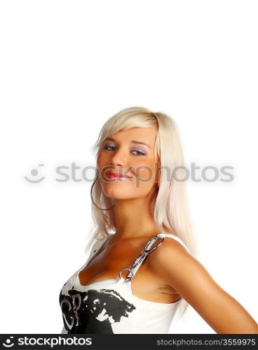 Close-up portrait of beautiful blond woman, isolated white background