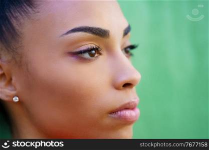 Close-up portrait of beautiful young black girl outdoors. Close-up portrait of beautiful young black girl