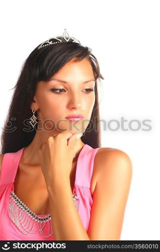 Close-up portrait of beautiful young woman, isolated white background