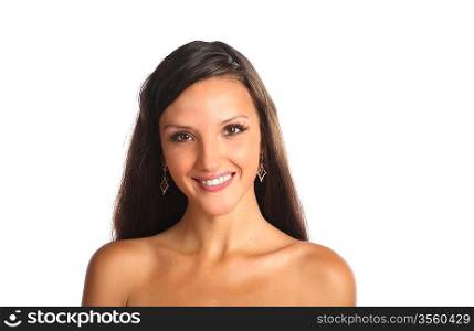 Close-up portrait of beautiful young woman, isolated white background