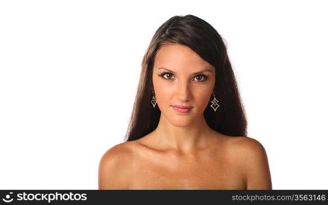 Close-up portrait of beautiful young woman, isolated white background