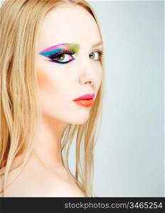 close-up portrait of blonde with creative make-up