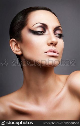 close up portrait of calm brunette woman