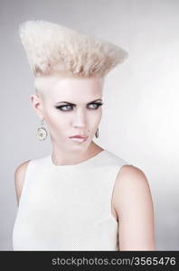 close-up portrait of creative punk blond woman