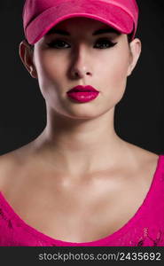 Close-up portrait of fashion woman dressing pink accessories