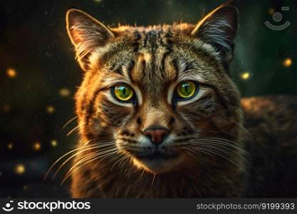 Close-up portrait of funny Siberian Cat with curious face on isolated black background. Neural network AI generated art. Close-up portrait of funny Siberian Cat with curious face on isolated black background. Neural network AI generated