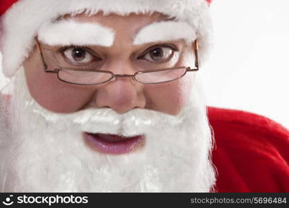 Close-up portrait of Santa Claus with glasses