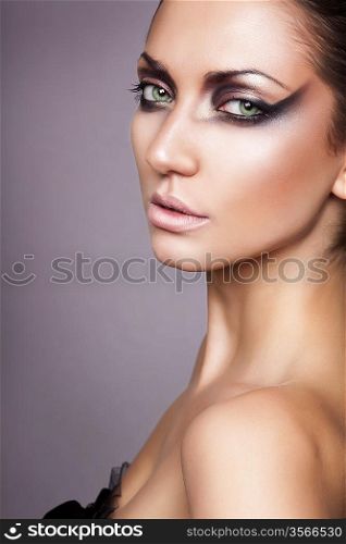 close up portrait of sexy calm brunette woman