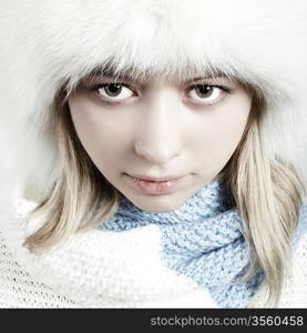 Close-up portrait of sexy caucasian young woman with beautiful Brown eyes