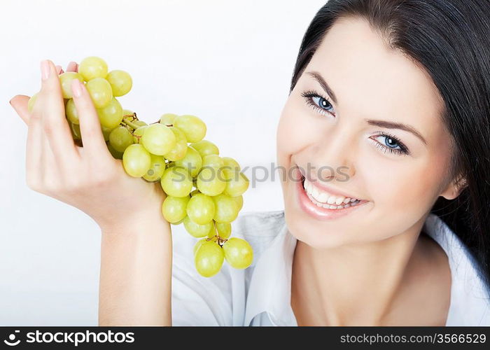 close up portrait of sexy woman and grape