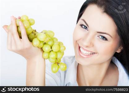 close up portrait of sexy woman and grape