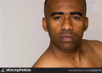 Close-up portrait of strong African-American man.