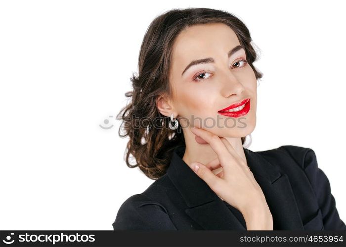 Close Up Portrait of young business woman, isolated on white background