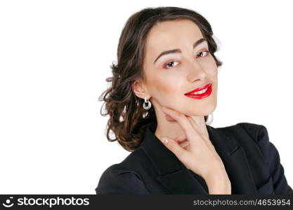 Close Up Portrait of young business woman, isolated on white background