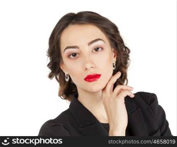 Close Up Portrait of young business woman, isolated on white background