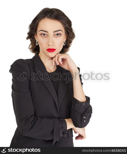 Close Up Portrait of young business woman, isolated on white background