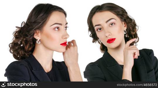 Close Up Portrait of young business women, isolated on white background