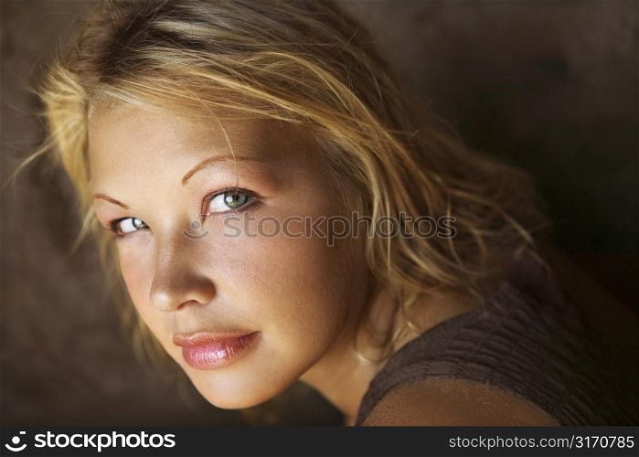 Close-up portrait of young Caucasian blond woman.