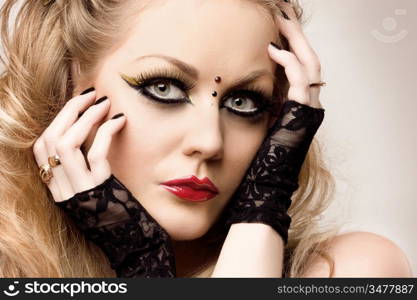 close-up portrait of young woman, studio shot