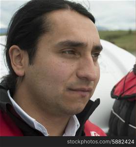 Close-up profile of a man, Puerto Natales, Patagonia, Chile
