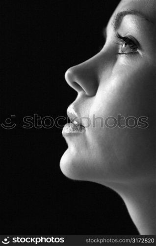 Close up profile of Caucasian young woman.
