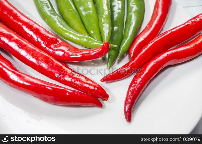 Close up red and green chilli pepper,Food background
