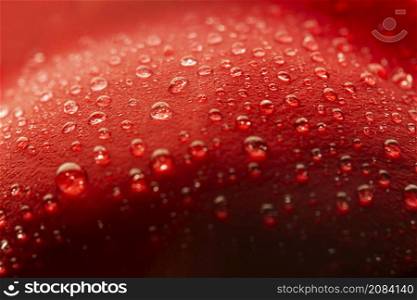 close up red flower petal with water drops