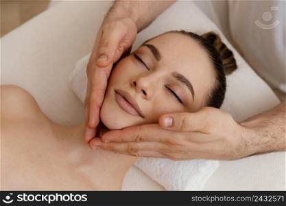 close up relaxed woman alternative therapy