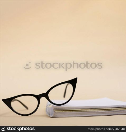close up retro eyeglasses book