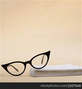 close up retro eyeglasses book