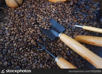 Close-up roasted coffee beans.