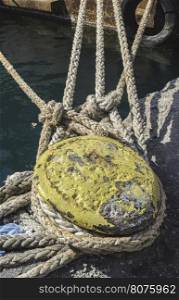 Close up ropes. Loosened boat ropes