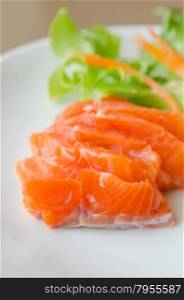 close up salmon sashimi , japanese style cuisine