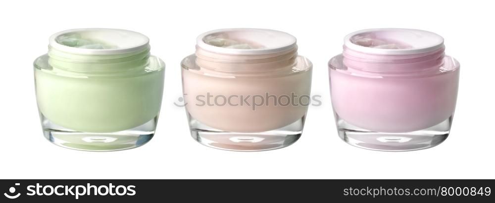 Close up set of a cream jar isolated on white background