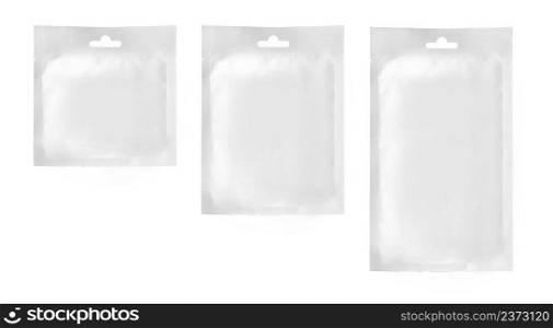 close up set of white paper packages bag on white background