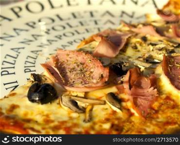 Close-up shot of a Napolitana Pizza, Focus on the center york slice.
