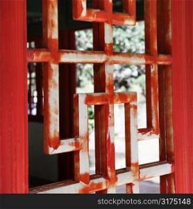 Close up shot of a window from a Pagoda in Iao Valley State Park in Maui, Hawaii.