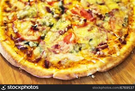 close up shot of an italian pizza
