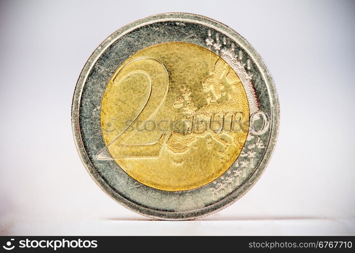 Close up shot of an old 2 EURO coin