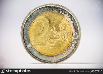 Close up shot of an old 2 EURO coin