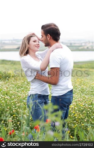 Close up shot of couple making love in the park
