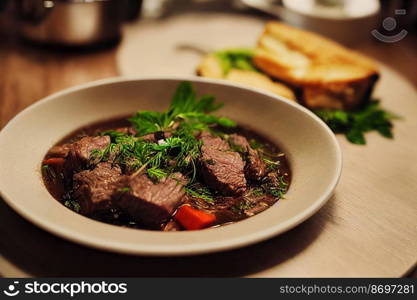 Close up shot of delicious Boeuf bourguignon 3d illustrated