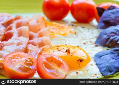 close-up shot of eggs and bacon