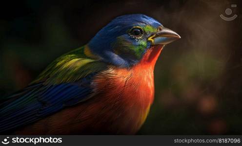 Close up shot of Painted bunting on a tree. Generative AI.. Close up shot of Painted bunting on a tree. Generative AI