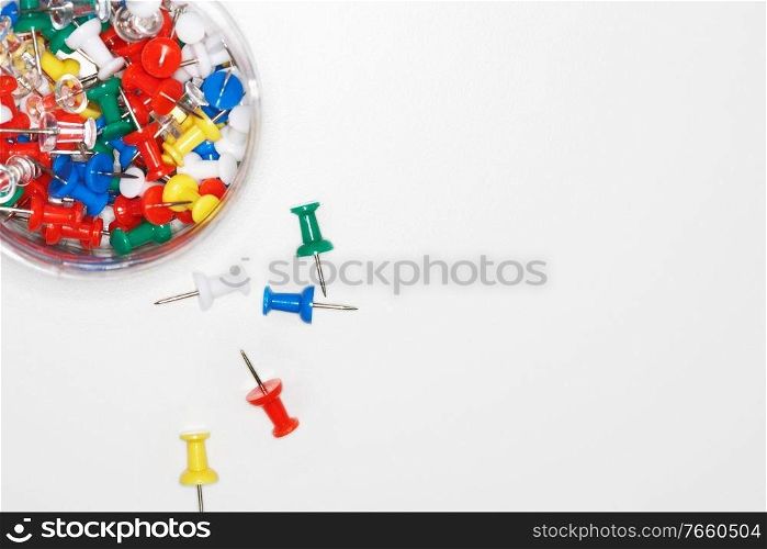 Close up shot of various colorful push pins