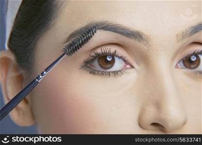 Close-up shot of young woman with an eyebrow tinting applicator