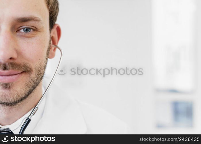 close up smiley doctor with stethoscope